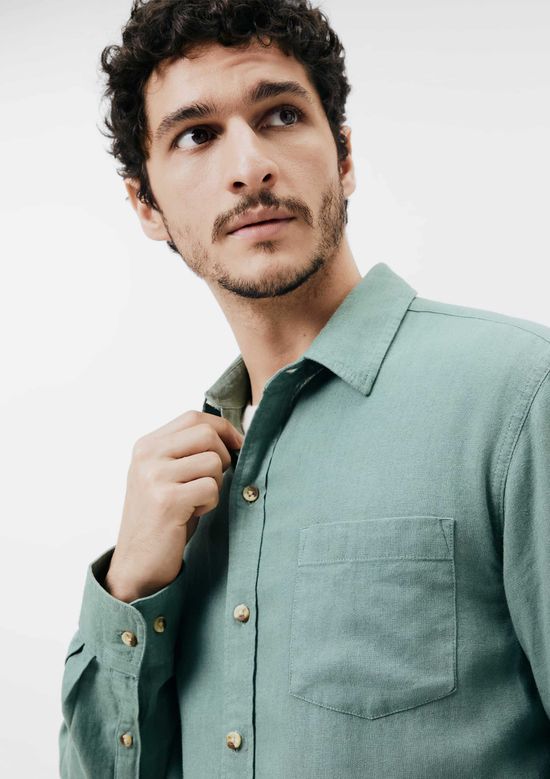 Foto do produto: Camisa Básica Masculina Manga Longa Slim Em Linho - Verde