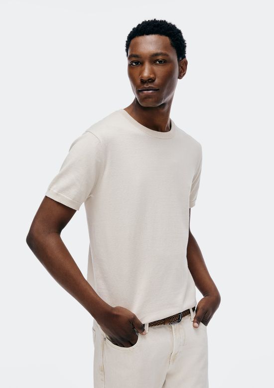 Foto do produto: Camiseta Masculina Manga Curta Em Tricô - Bege