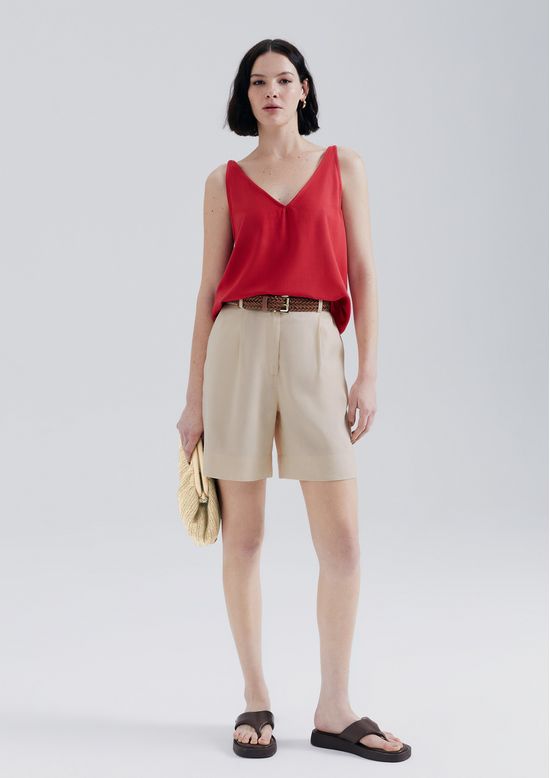 Foto do produto: Bermuda Feminina Em Alfaiataria Com Linho - Nude