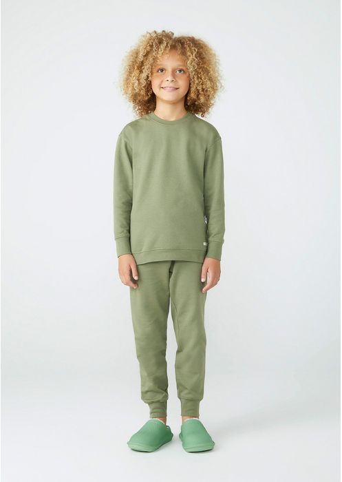 Pijama Infantil Unissex Longo Em Moletom - Verde Escuro