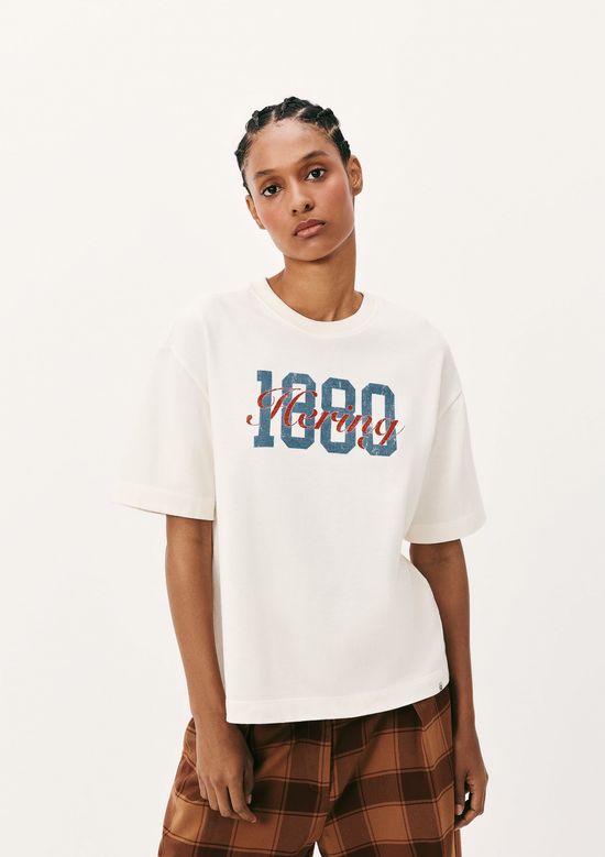 Foto do produto: Camiseta Feminina Oversized Estampada 1880 - Creme