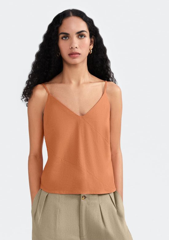 Foto do produto: Regata Feminina Decote V Com Linho - Terracota