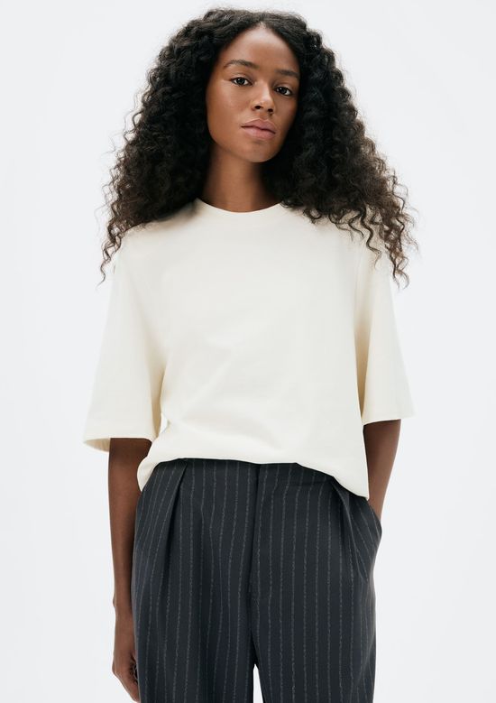 Foto do produto: Blusa Feminina Manga Curta Em Malha Binada - Creme