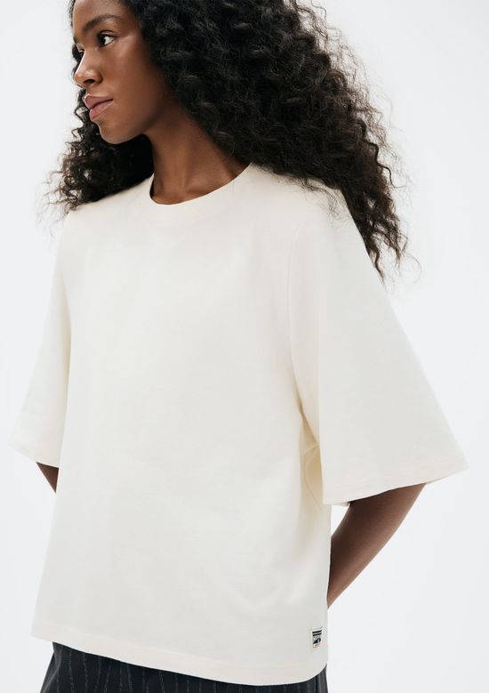 Foto do produto: Blusa Feminina Manga Curta Em Malha Binada - Creme