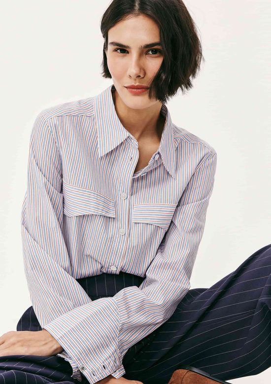 Foto do produto: Camisa Feminina Manga Longa Listrada - Azul