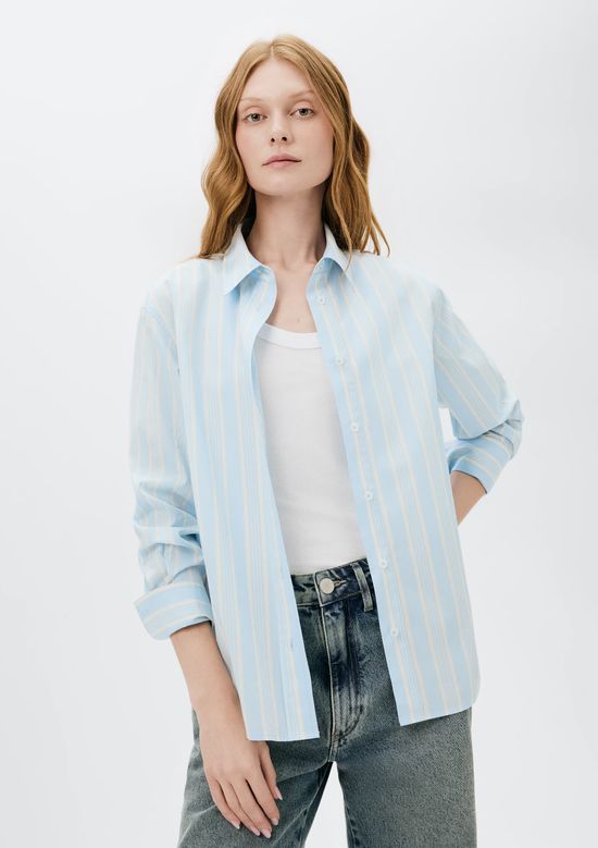 Foto do produto: Camisa Feminina Manga Longa Em Fio Tinto - Azul