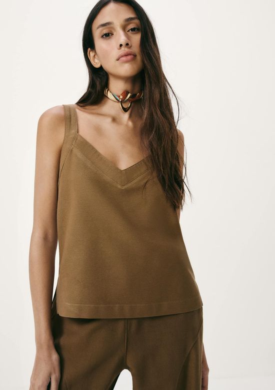 Foto do produto: Regata Feminina Decote V Algodão e Linho - Marrom