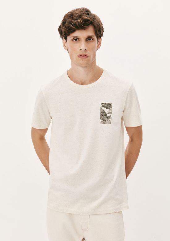 Foto do produto: Camiseta Masculina Manga Curta Com Estampa Em Linho - Creme