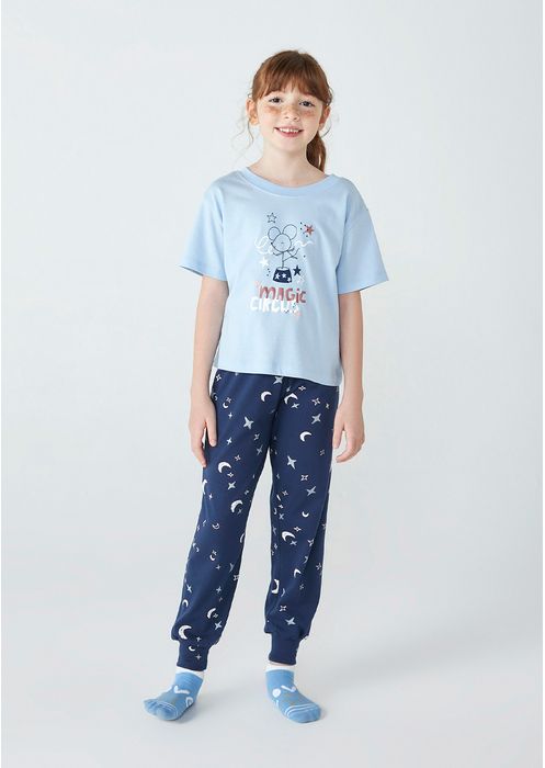 Pijama Infantil Menina Com Glitter - Azul Claro