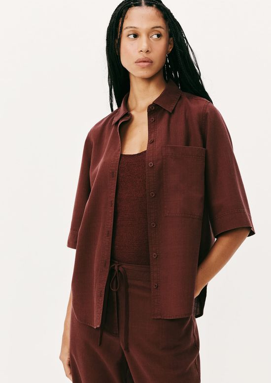 Foto do produto: Camisa Feminina Manga Curta Em Liocel - Marrom