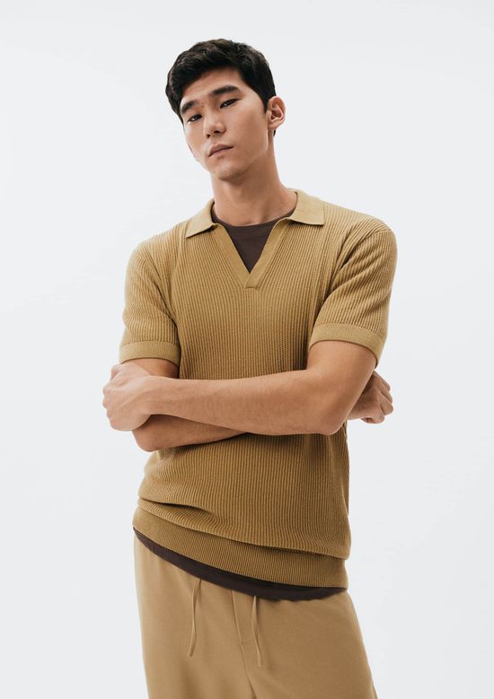 Foto do produto: Polo Masculina Decote V em Tricô - Caqui