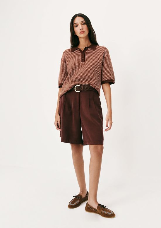 Foto do produto: Blusa Polo Feminina Em Tricô Quadriculado - Marrom