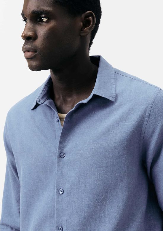 Foto do produto: Camisa Masculina Manga Longa Slim Com Linho - Azul