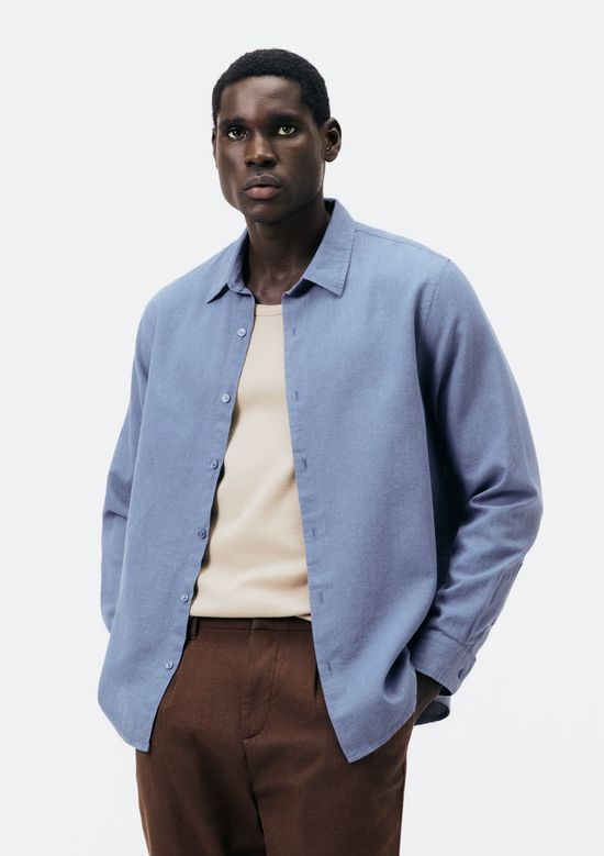 Foto do produto: Camisa Masculina Manga Longa Slim Com Linho - Azul