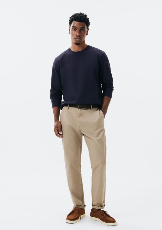 Foto do produto: Calça Masculina Taper Em Sarja Com Linho - Bege