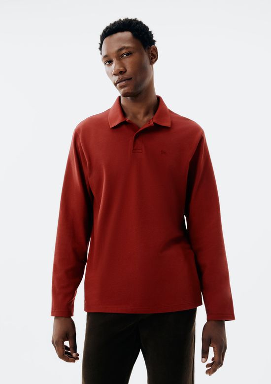 Foto do produto: Camisa Polo Masculina Manga Longa Em Piquet - Vermelho