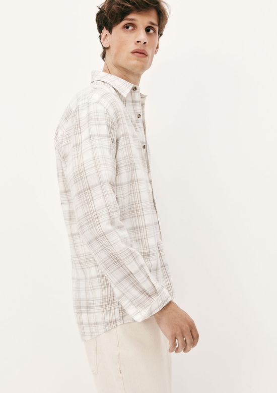 Foto do produto: Camisa Masculina Manga Longa Xadrez Em Linho - Cinza