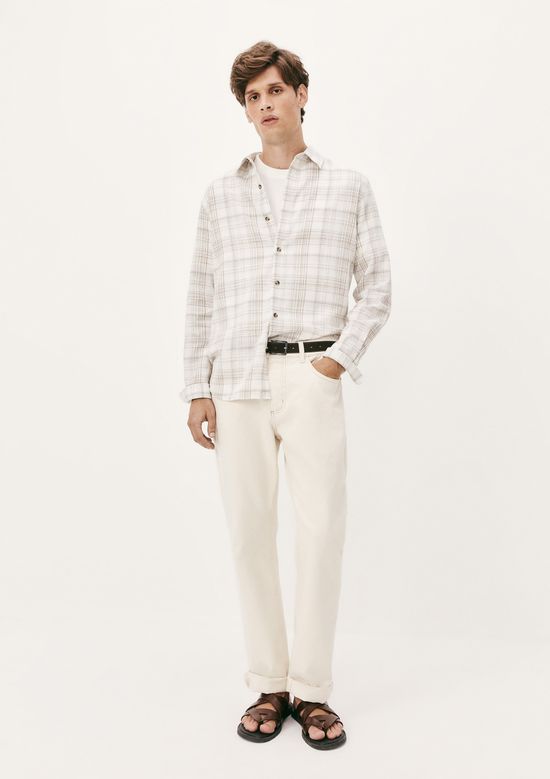 Foto do produto: Camisa Masculina Manga Longa Xadrez Em Linho - Cinza