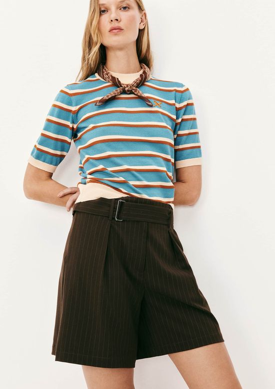 Foto do produto: Bermuda Feminina Alfaiataria Risca De Giz - Marrom