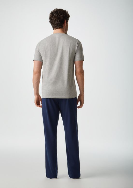 Foto do produto: Pijama Longo Masculino Manga Curta Com Bordado - Cinza