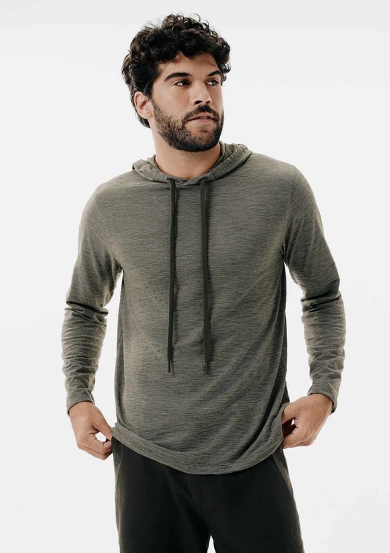 Foto do produto: Camiseta Básica Masculina Manga Longa Texturizada Com Capuz - Verde