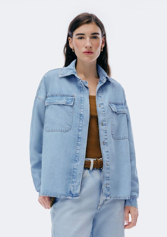 Foto do produto: Camisa Jeans Feminina Manga Longa Ampla - Azul