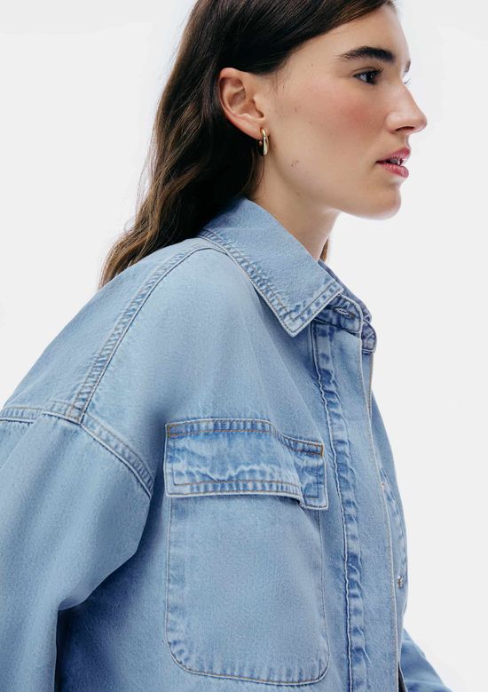 Foto do produto: Camisa Jeans Feminina Manga Longa Ampla - Azul