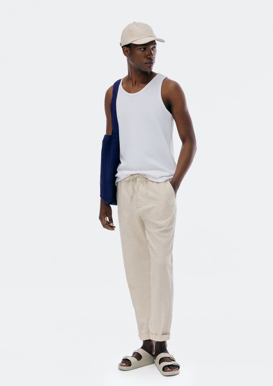 Foto do produto: Calça Masculina Reta Com Linho - Bege