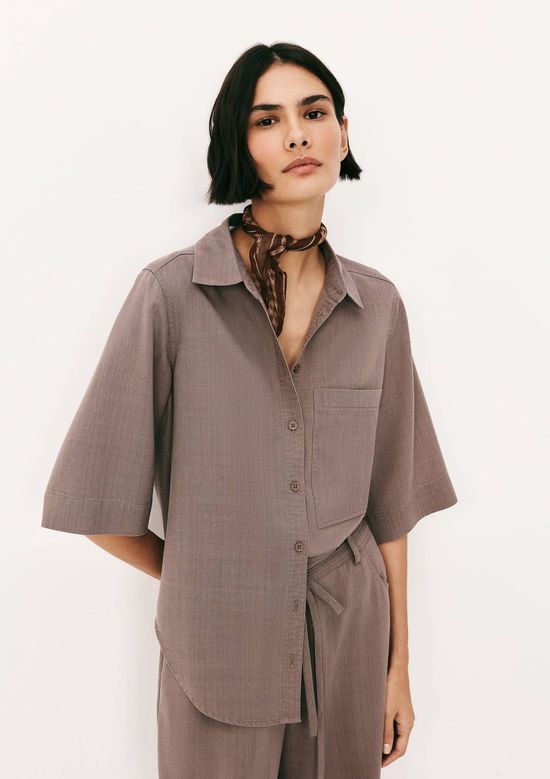 Foto do produto: Camisa Feminina Manga Curta Em Liocel - Cinza