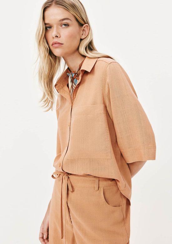 Foto do produto: Camisa Feminina Manga Curta Em Liocel - Laranja