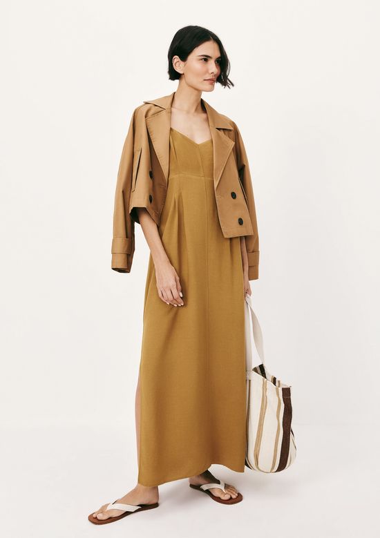 Foto do produto: Vestido Midi Em Viscolinho Com Fenda - Marrom