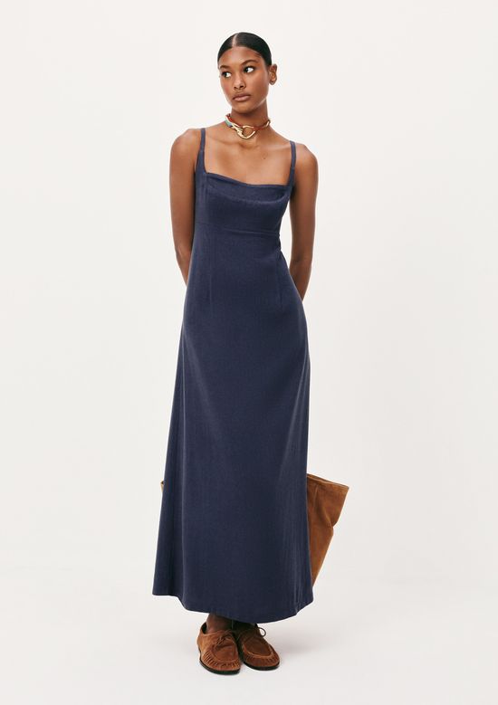 Foto do produto: Vestido Midi Alças Finas Em Viscolinho - Azul