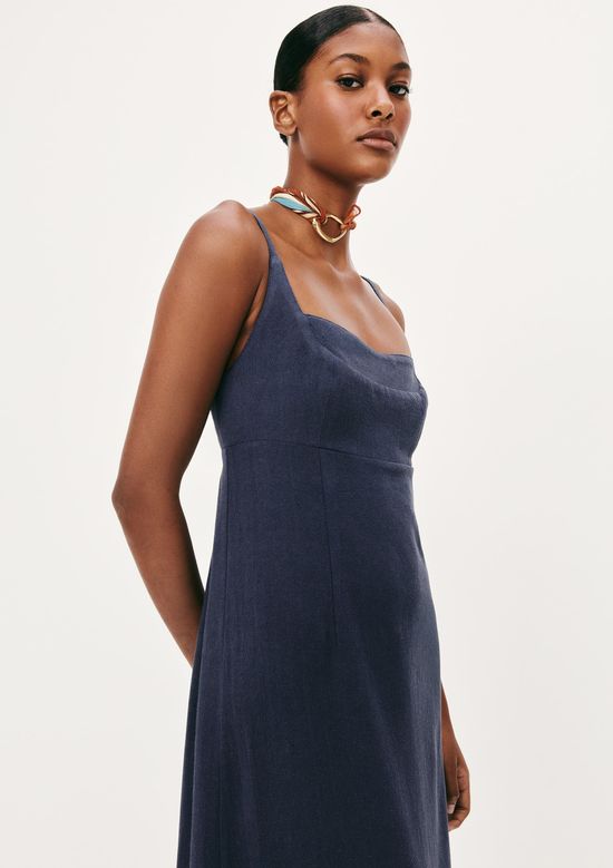 Foto do produto: Vestido Midi Alças Finas Em Viscolinho - Azul