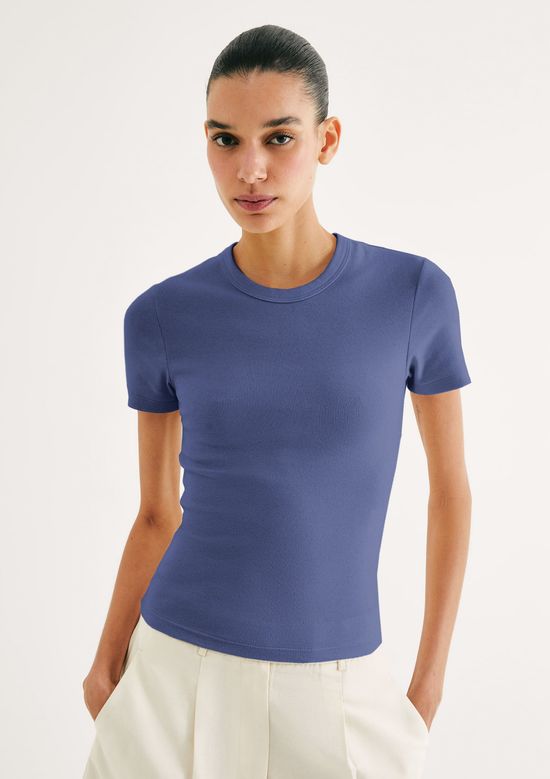 Foto do produto: Blusa Feminina Manga Curta Slim Em Ribana - Azul