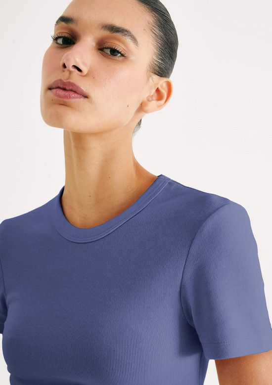 Foto do produto: Blusa Feminina Manga Curta Slim Em Ribana - Azul