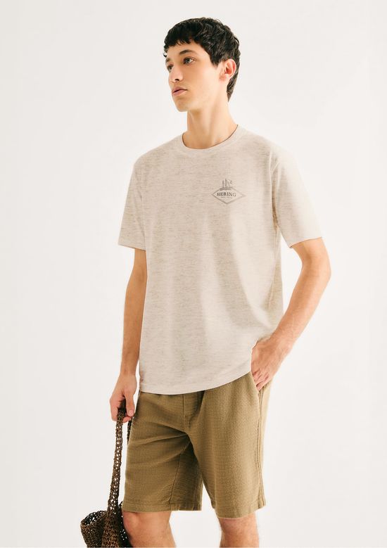 Foto do produto: Camiseta Masculina Manga Curta Com Estampa - Creme