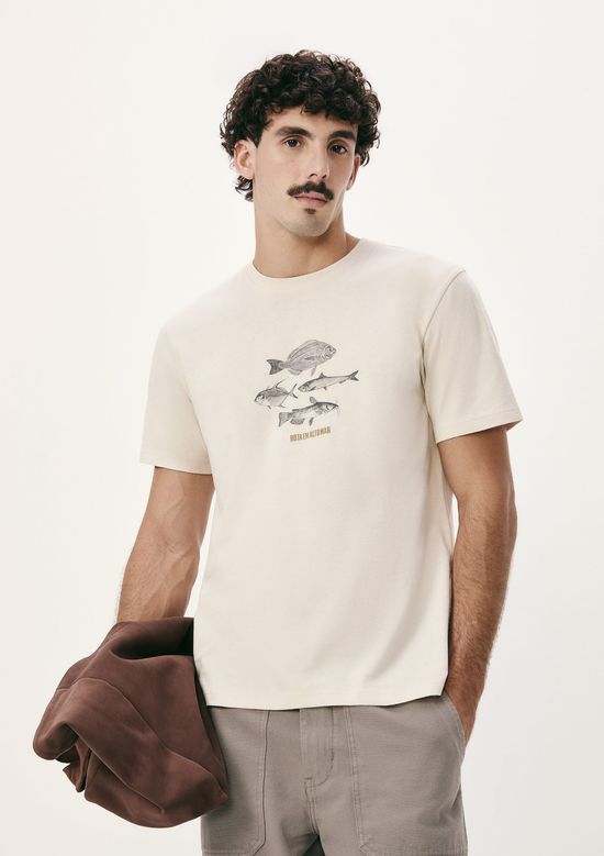 Foto do produto: Camiseta Masculina Manga Curta Com Estampa - Creme