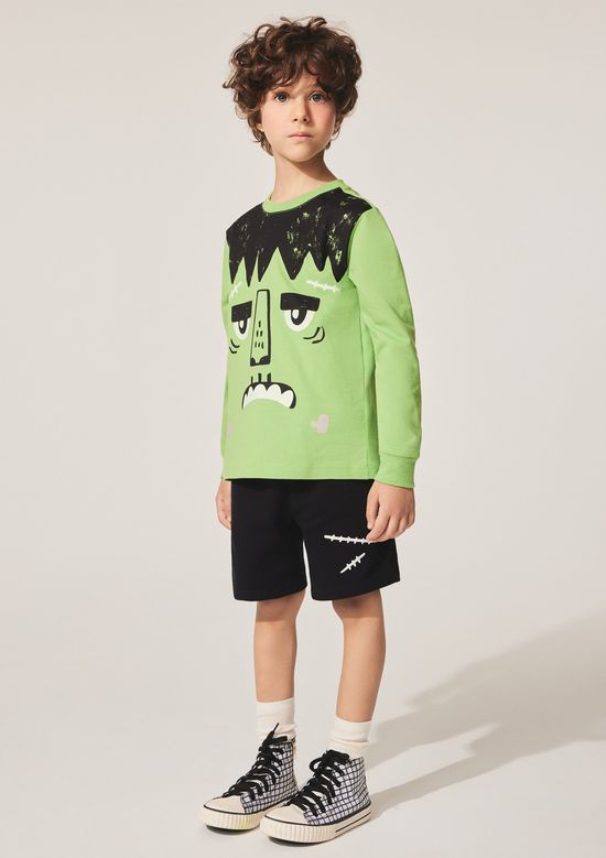 Foto do produto: Bermuda Infantil Menino Bordado Cicatriz Halloween - Preto