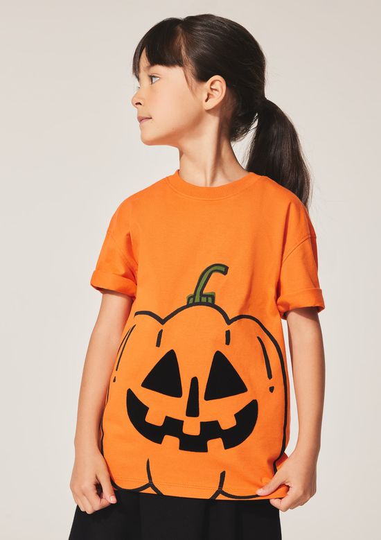 Foto do produto: Camiseta Infantil Unissex Abóbora Halloween - Laranja
