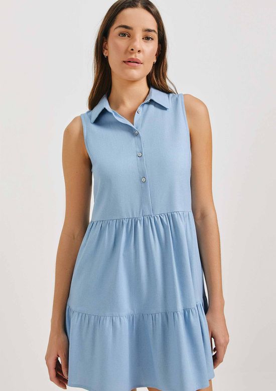 Foto do produto: Vestido Curto Evasê Com Linho - Azul