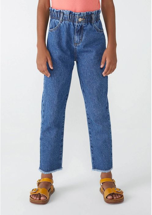 Calça Jeans Menina Cintura Alta - Azul Médio
