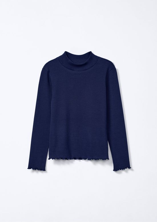 Foto do produto: Blusa Básica Infantil Menina Gola Alta Em Ribana Com Fru-Fru - Azul