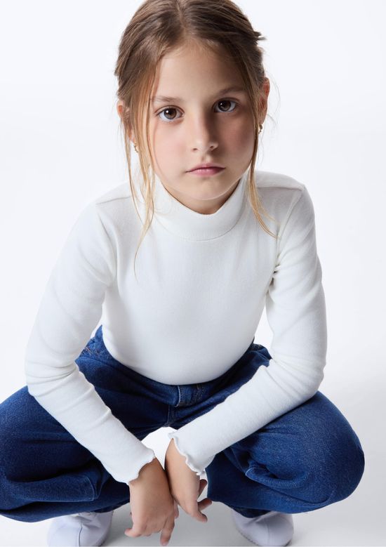 Foto do produto: Blusa Básica Infantil Menina Manga Longa Com Gola Alta - Off white
