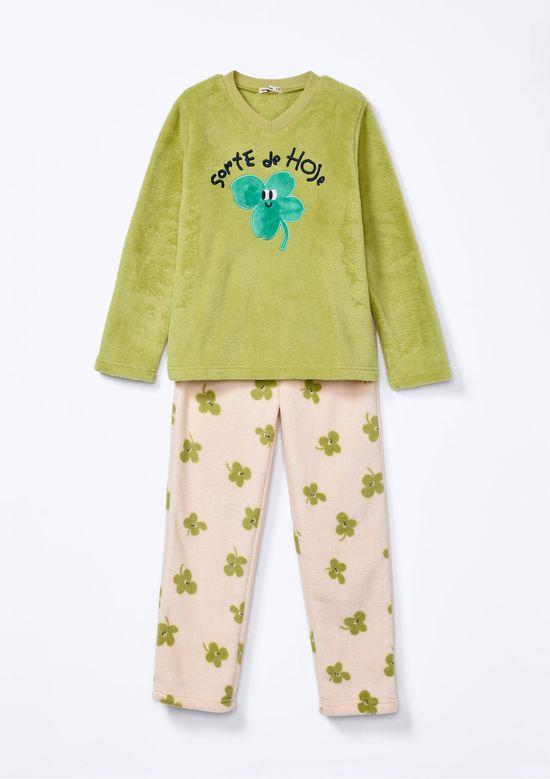 Foto do produto: Pijama Infantil Menina Longo Estampado Em Fleece - Verde