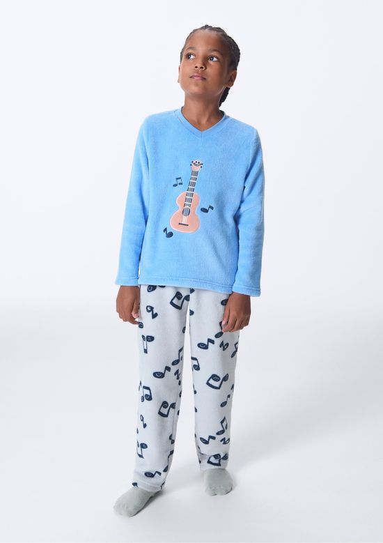 Foto do produto: Pijama Infantil Menino Longo Estampado Em Fleece - Azul