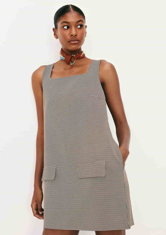 Foto do produto: Vestido Curto Pied de Poule Decote Reto - Preto