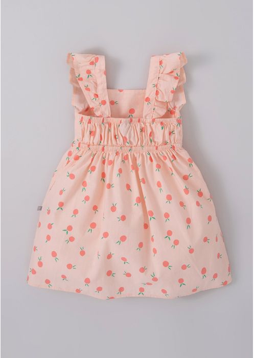 Vestido Curto Infantil Com Estampado Frutinhas Toddler - Laranja Claro
