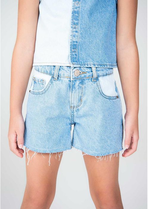 Shorts Jeans Infantil Menina Regular - Azul Médio