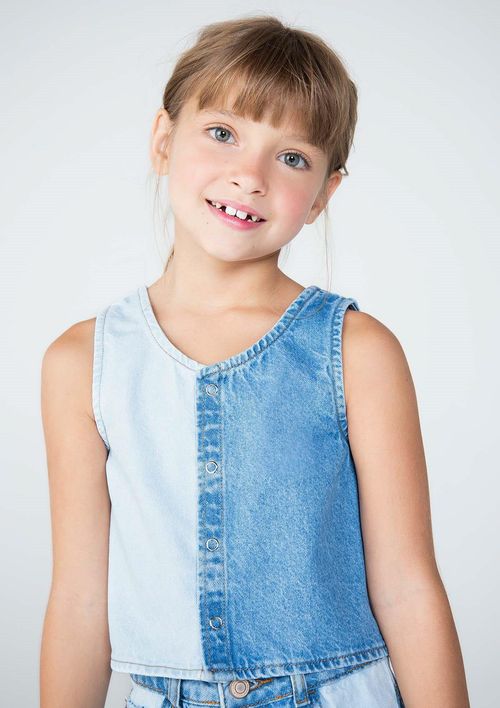Blusa Regata Jeans Infantil Menina - Azul