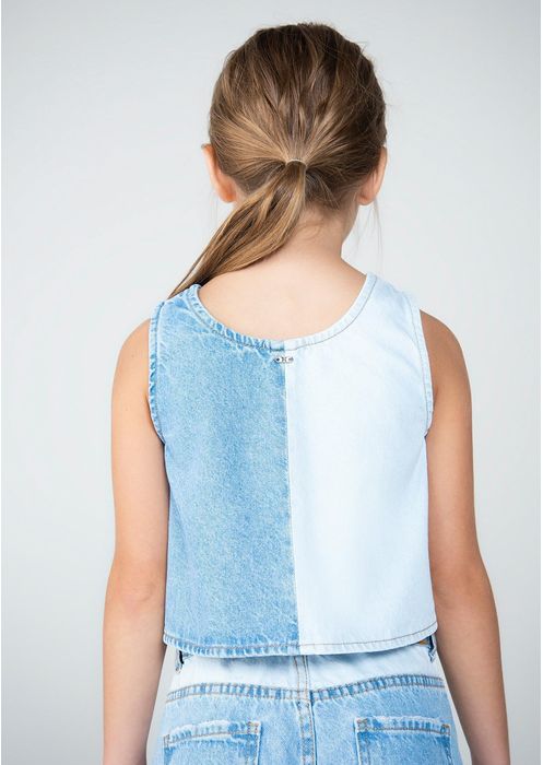 Blusa Regata Jeans Infantil Menina - Azul Claro
